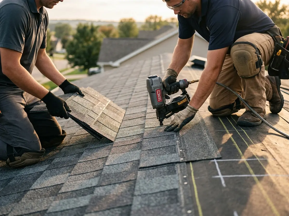 Professional roofer working on a residential roof in Jefferson